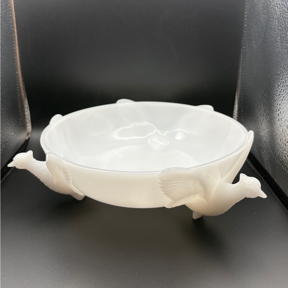 Jeanette Glass Other - Vintage Jeanette Milk Glass Pheasant Footed Pedestal Candy Fruit Nut Dish Bowl